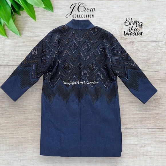 J.Crew Collection black beaded embroidered linen navy topcoat *shop@iamwarrior - Picture 8 of 15